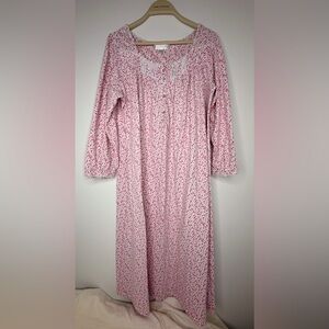 EILEEN WEST Long Ballet Nightgown Sz L Floral Midi Soft 100% Cotton Pink Floral